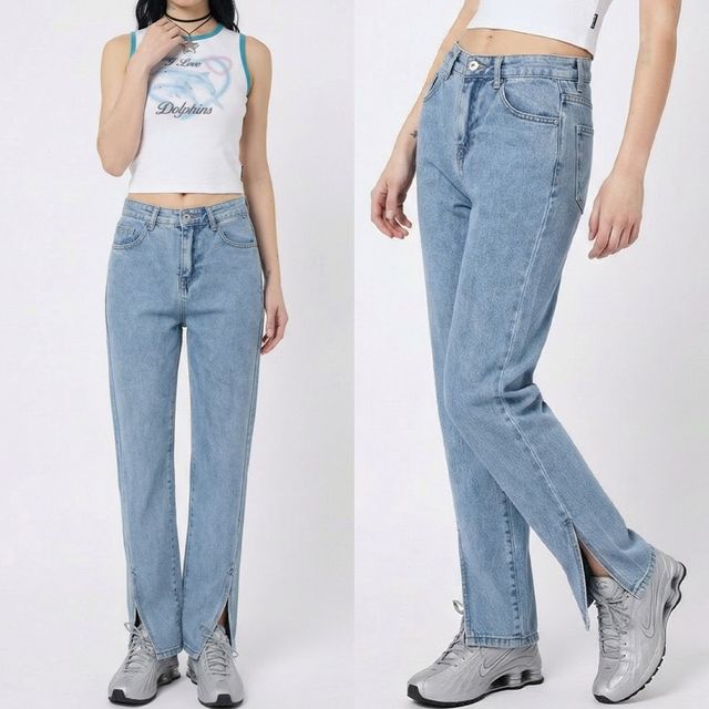 여성 사선슬릿 하이웨스트 데님 롱팬츠 JEB-1006851