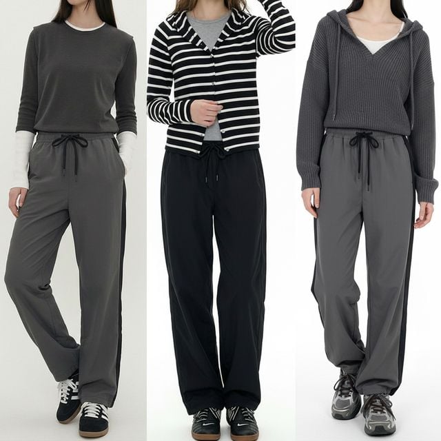 여성 바스락 배색 투웨이 밴딩 롱팬츠 JEB-1007407