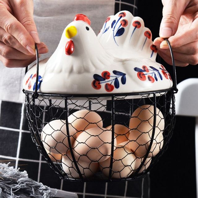 세라믹 닭모양 계란 바구니 다용도 수납용기