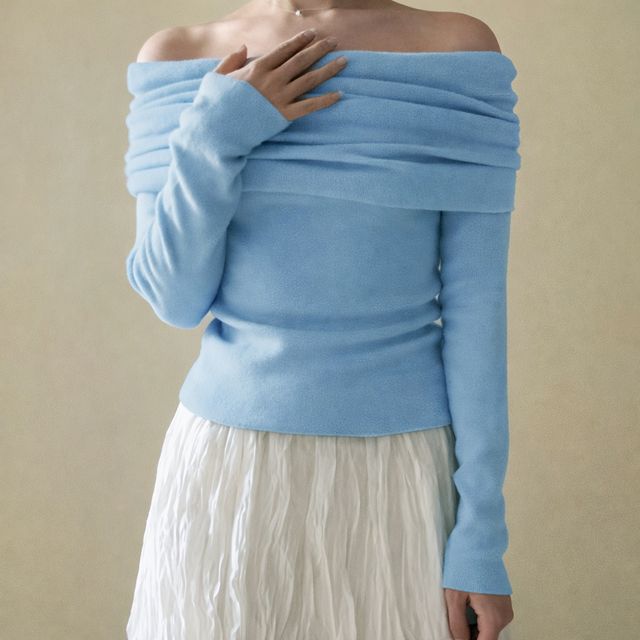 슬림 오프숄더 니트 긴팔 티셔츠 DA-1005417