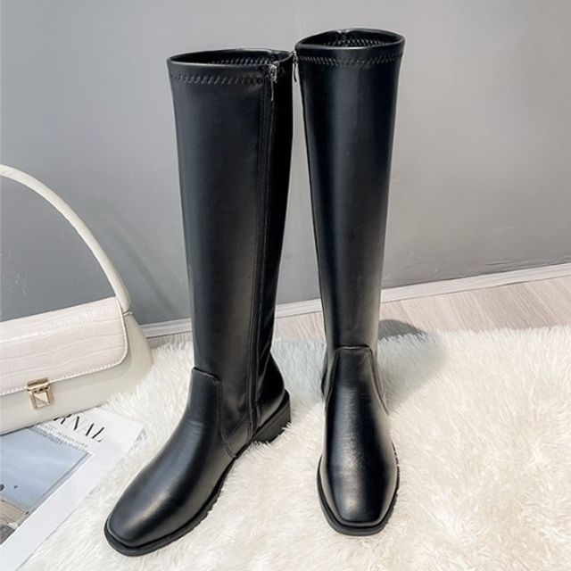 베이직 블랙 롱부츠 슬림핏부츠 기모부츠 낮은굽부츠