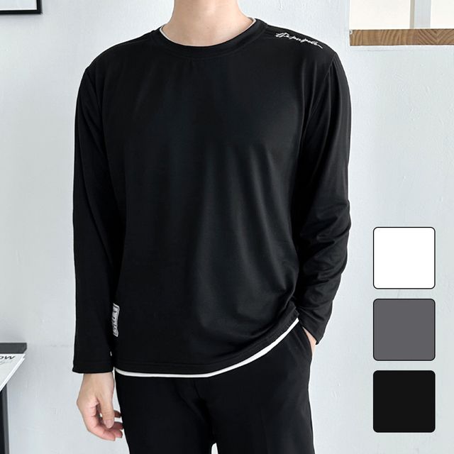 남자 레이어드 긴팔 티셔츠 라운드넥 롱슬리브