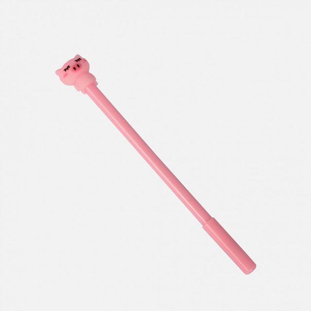 잠자는 핑크돼지 실리콘 중성 뚜껑 검정 볼펜0.5mmX10(제작 로고 인쇄 홍보 기념품 판촉물)