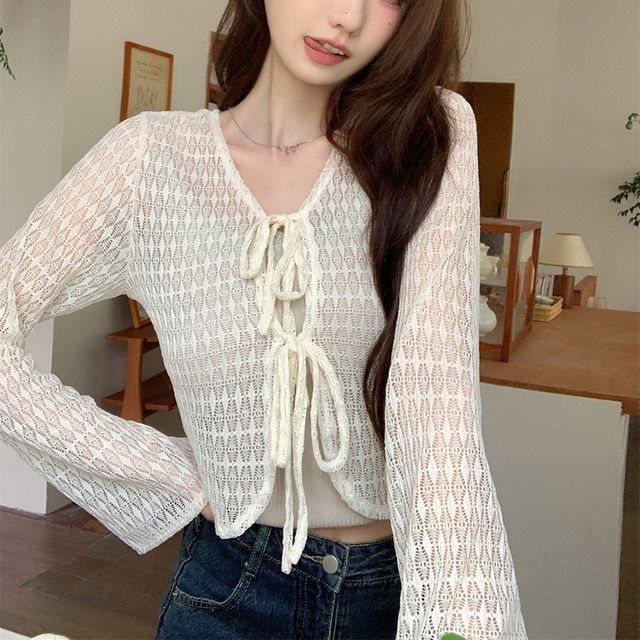 시스루 펀칭 스트링 가디건 LL-1006777