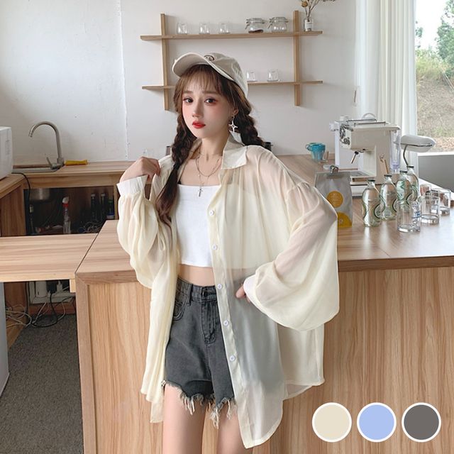 쉬폰 빅사이즈 시스루 블라우스 URD-504