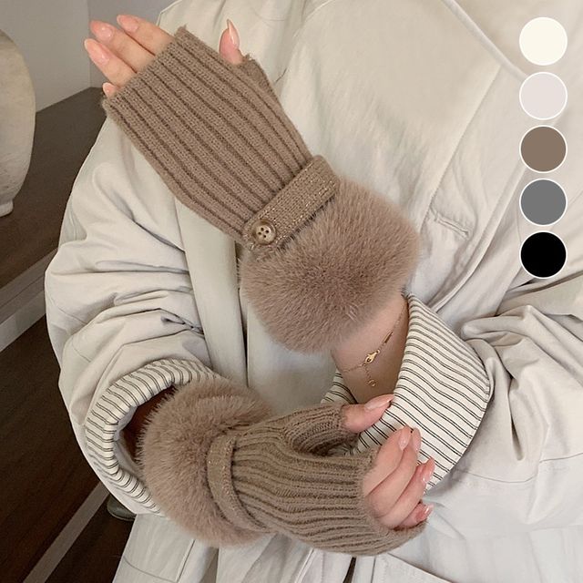 빅 퍼 니트 하프 워머 장갑 EL-1005053