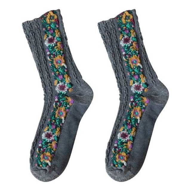 긴목 동백꽃 자수 패션 양말 플라워 디자인