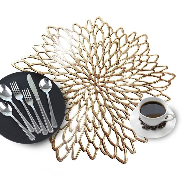 금색 다알리아 원형 PVC 대형 식탁매트 테이블메트