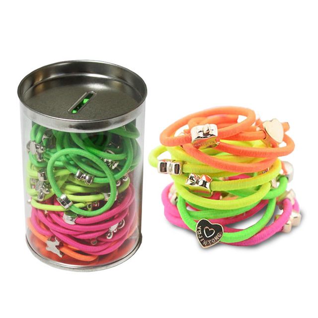 골드메달 헤어밴드 형광60P 깡통악세서리 고무줄