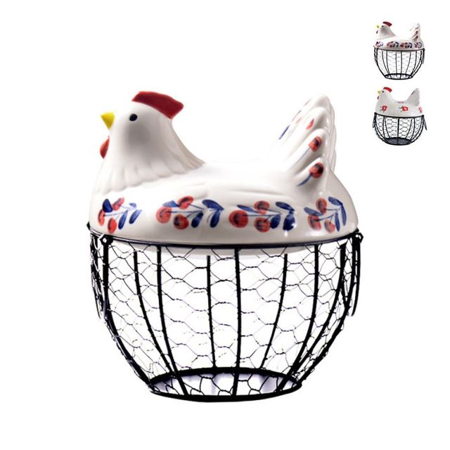 세라믹 도자기 계란 바구니 닭모양 다용도 수납함