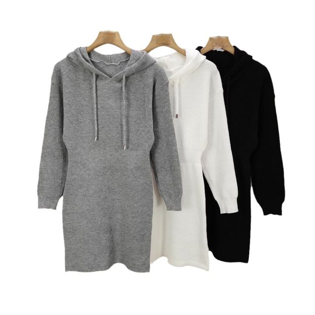 골지 라인 후드 니트 원피스 3color SL-1004575