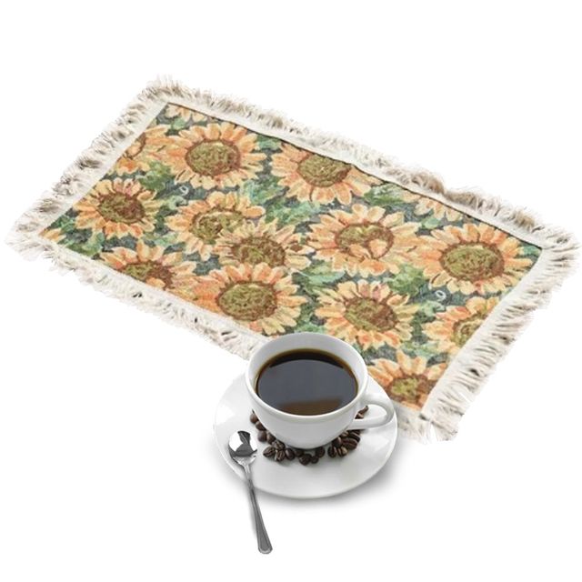 해바라기 털실테두리 직사각 식탁매트 테이블메트