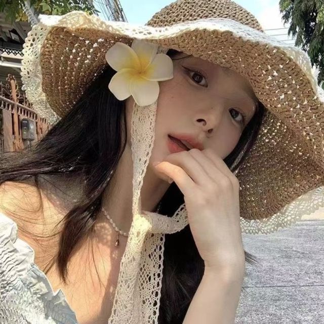 썸머 레이스 밀짚 모자 버킷햇 해변 휴양지 코디