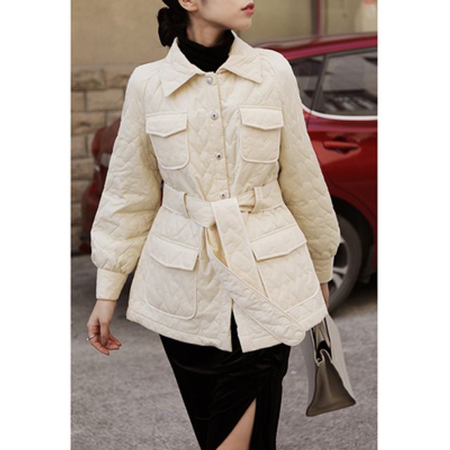 [해외] 칼라 다운 코튼 코트 여동 얇고 가벼운 조거 코트에