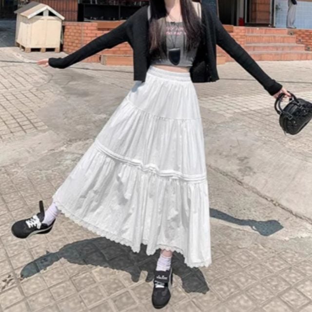 페미닌 레이스 롱플레어 스커트 JSC-d0167