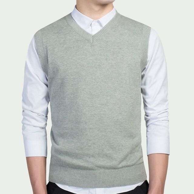 남성 무지 니트 조끼 베스트 민소매 보이넥 스타일