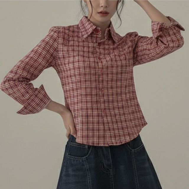 슬림 체크 카라 셔츠 HPC-1007866