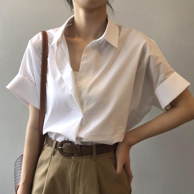 3컬러 심플 데일리 루즈핏 셔츠 기본 V넥 블라우스