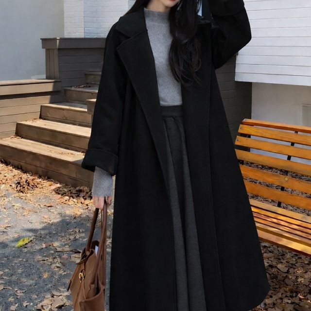 페미닌 무드 스트링 블랙 롱코트 SNY-1005363