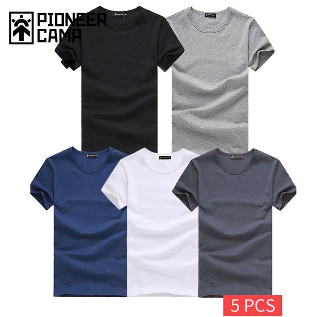 [해외] Pioneer Camp 5pcs 간단한 티셔츠 남성 솔리드 코튼