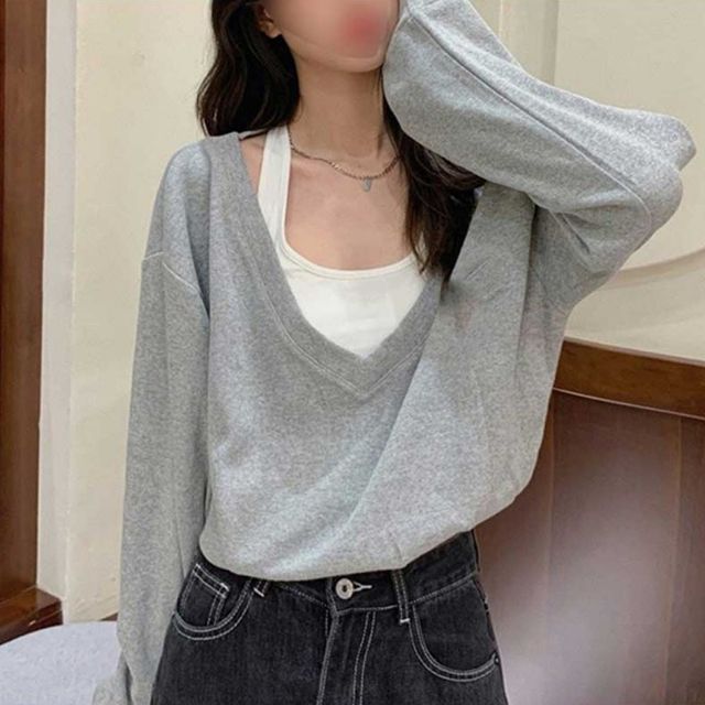 오프숄더 브이넥 세미 크롭탑 SNY-1005464