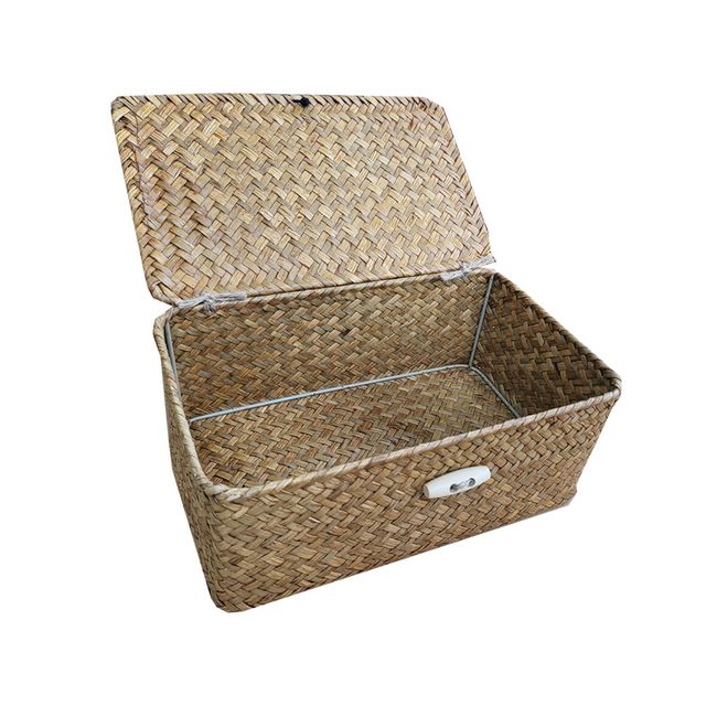라탄 사각덮개 소품바구니 옐로우톤2호 소형 수납박스