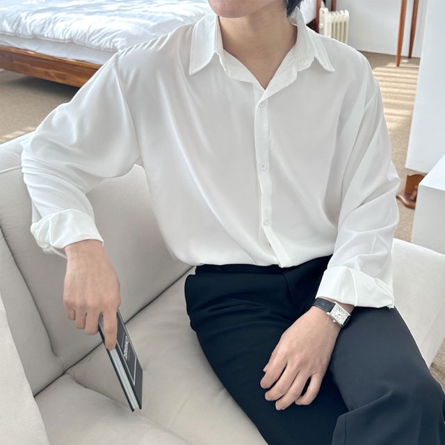 긴팔 롱 셔츠 남성 캐주얼 구김적은 무지 카라 남방