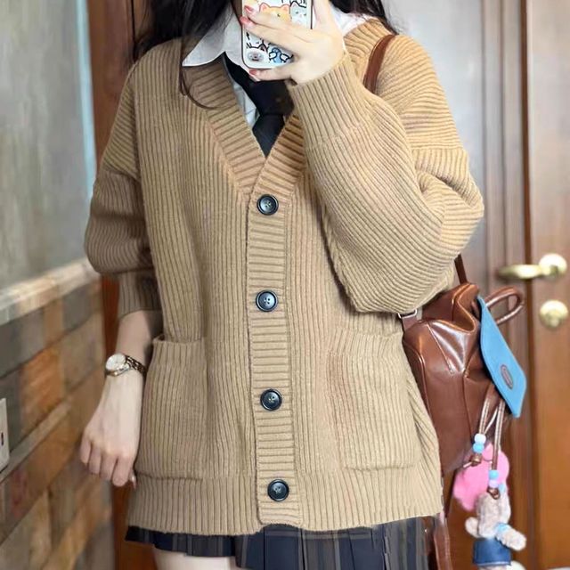 루즈핏 브이넥 도톰 니트 가디건 3color DK-1004272