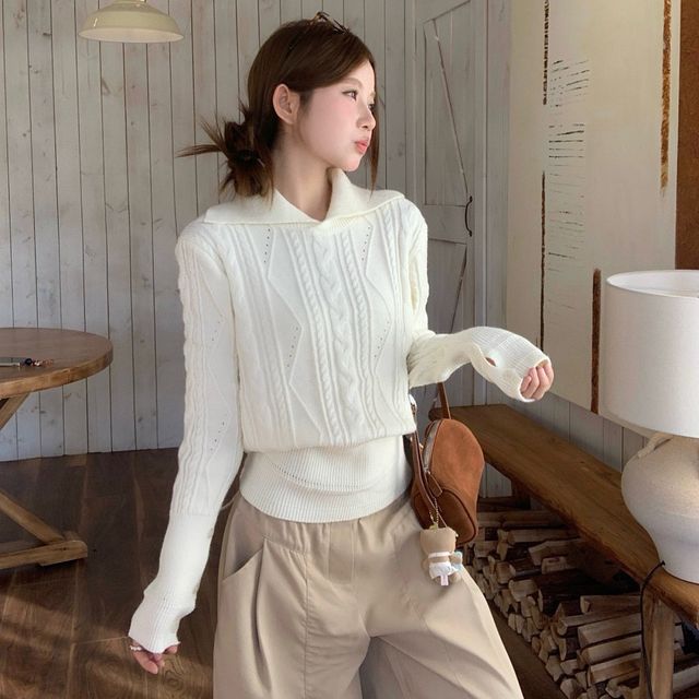 꽈배기 버튼 시보리 카라 니트 LL-1004730