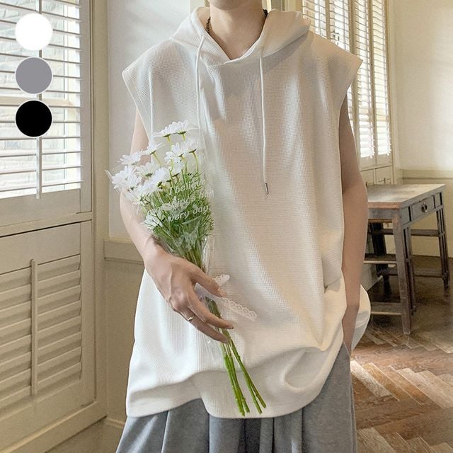 남성 루즈핏 민소매 와플 후드 티셔츠 EL-1007435