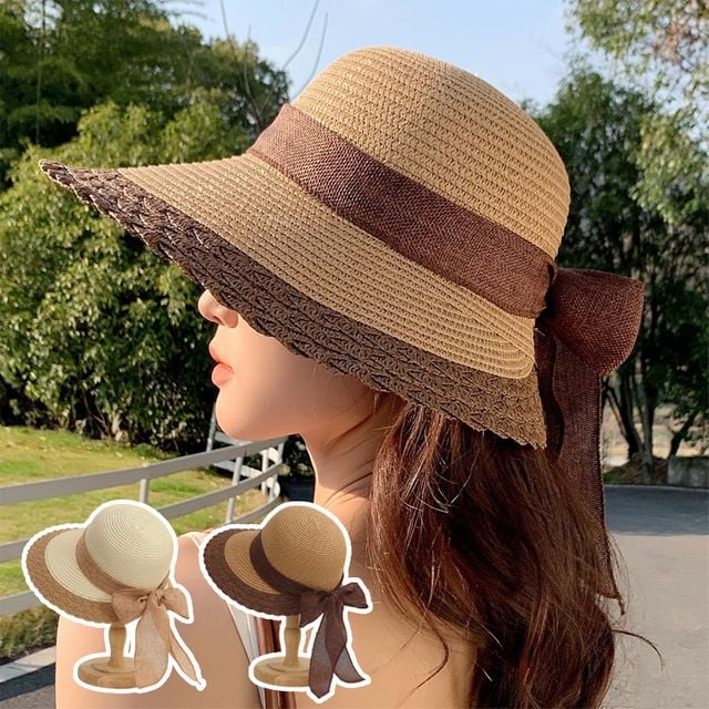 빅리본 끝단 배색 밀짚모자 EL-1007158