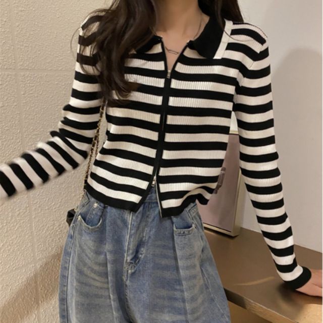 스트라이프 집업 니트카라티 JSC-d0157