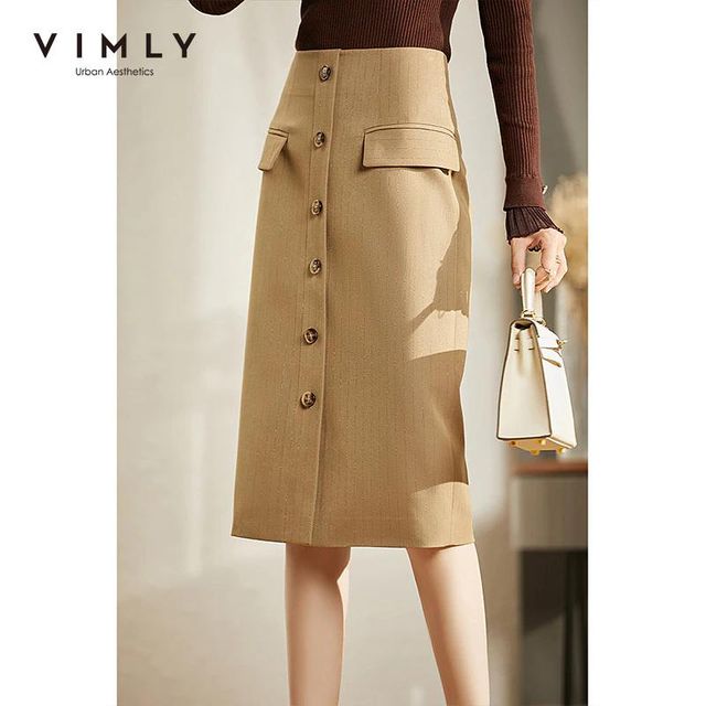 [해외] VIMLY 여성 스커트 가을 패션 스플릿 하이 웨이스트