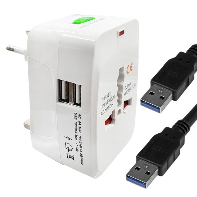 USB2구 전세계호환 여행용아답터 올인원 멀티플러그