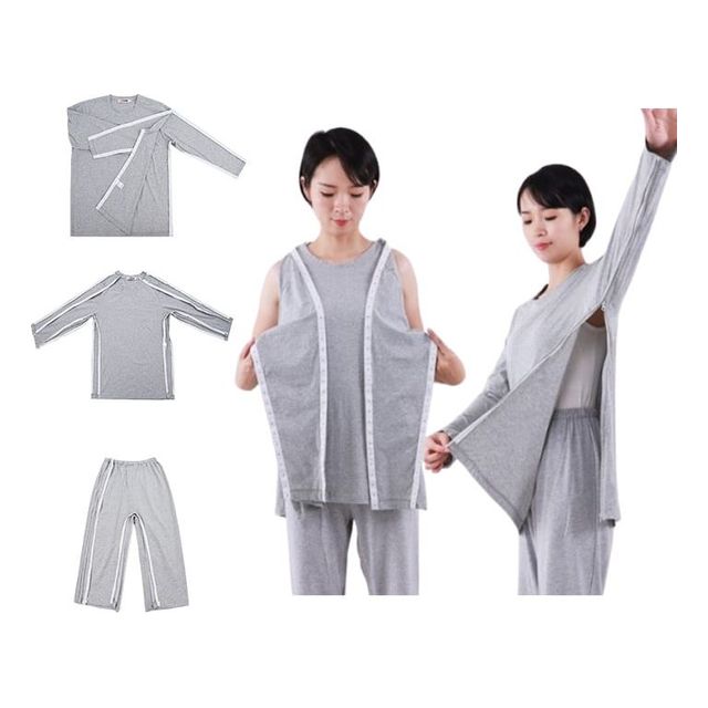 키밍 검진복 트임 노인 환자복 상의 바지 버클 지퍼