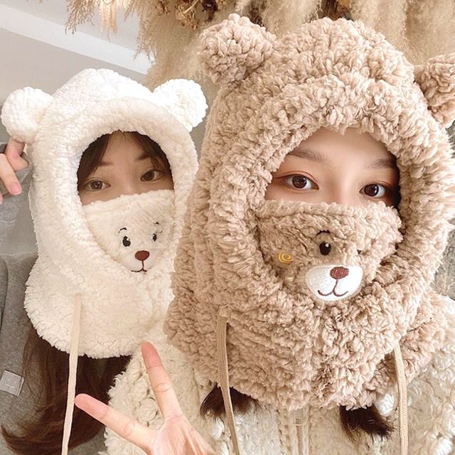 큐티베어 뽀글이 바라클라바 후드넥워머 SD-241219