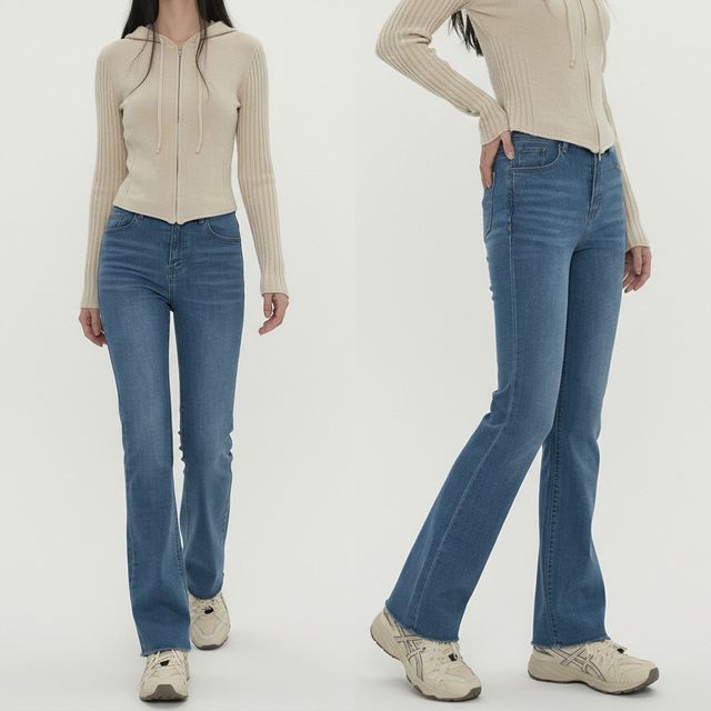 여성 슬림핏 밑단 컷팅 롱데님 세미부츠컷 팬츠 JEB-1007072