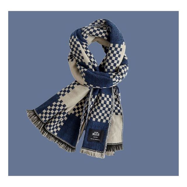 여성 체크 패턴 블루 머플러 숄더 스카프