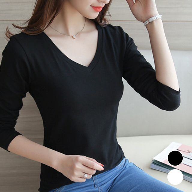 여성 기본 브이넥 티셔츠 URD_145