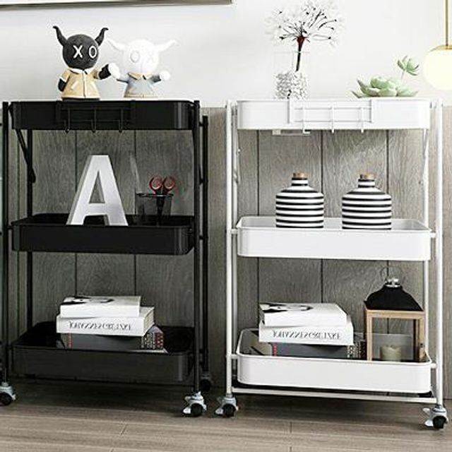 키밍 접이식 이동식 트롤리 바퀴 3단 주방 선반