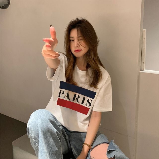 순면 오버핏 Paris 여성 반팔티 MFNC-040099