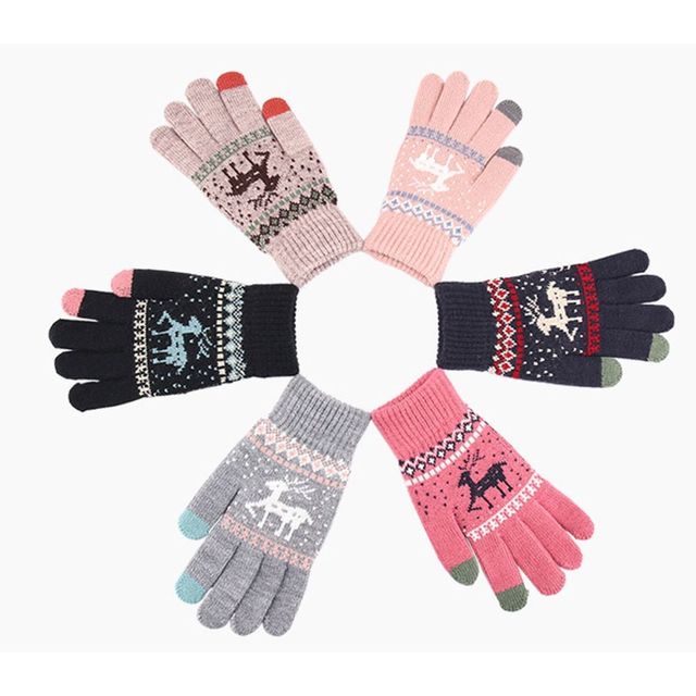 사슴 기모 겨울 니트 터치장갑 커플용 따뜻한 장갑