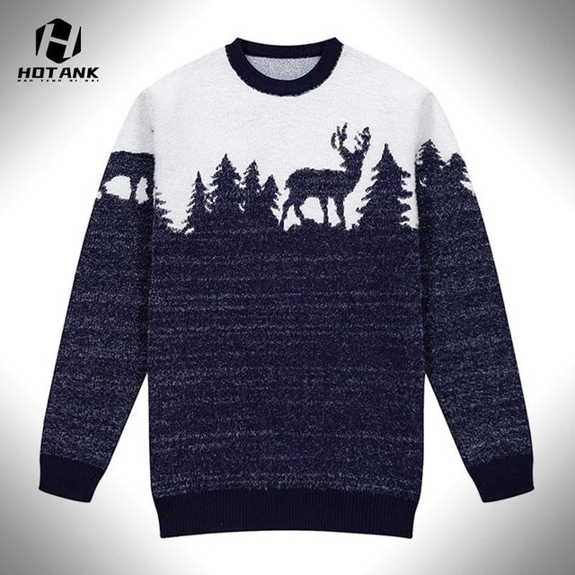 [해외] 새로운 남성 라운드 넥 니트 따뜻한 스웨터 새끼 사슴