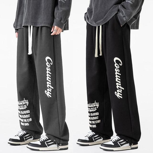 레터링 와이드 바지 허리밴딩 남성하의 츄리닝 팬츠