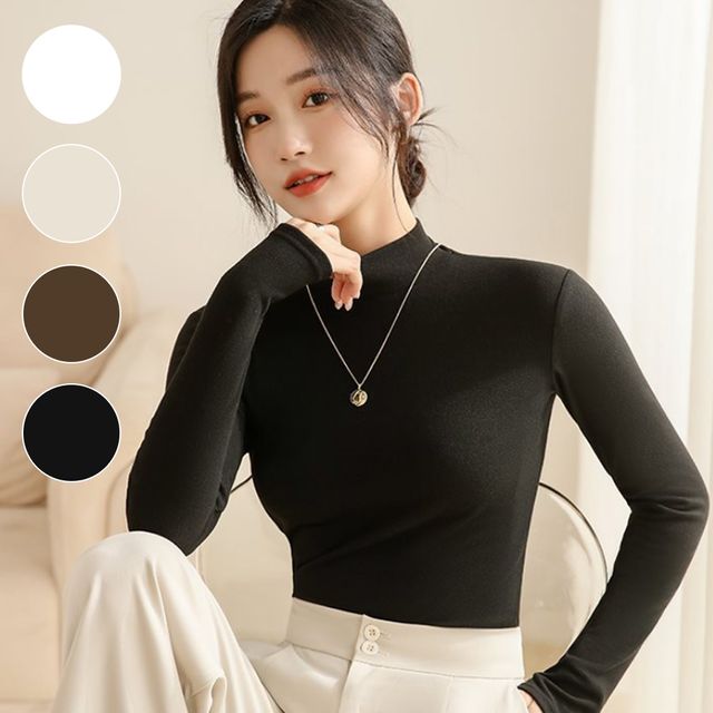 여성 기모 목티 무지 스판 이너 반목 폴라 티셔츠