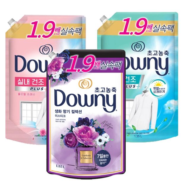 다우니 초고농축 실내 섬유유연제 1.35L리필 3종택1