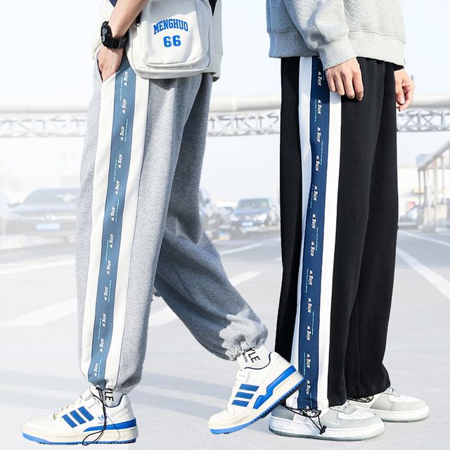 남성 스트링 라인 트랙팬츠 밴딩 와이드 츄리닝 바지