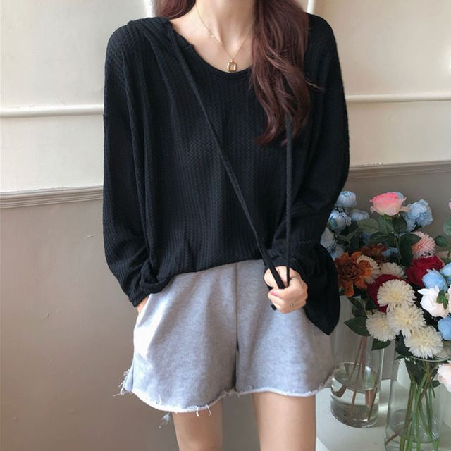 루즈핏 트임 얇은 긴팔 후드티 LM-1002610