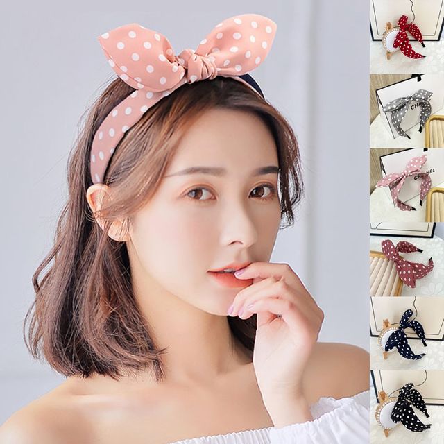 도트 리본 넓은 머리띠 URK-175