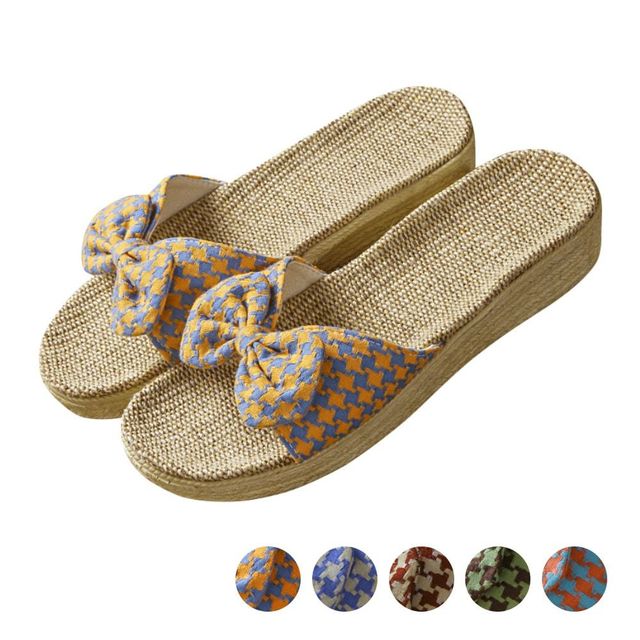 린넨 리본 슬리퍼 여성 실내화 거실용 편안한 마슬리퍼